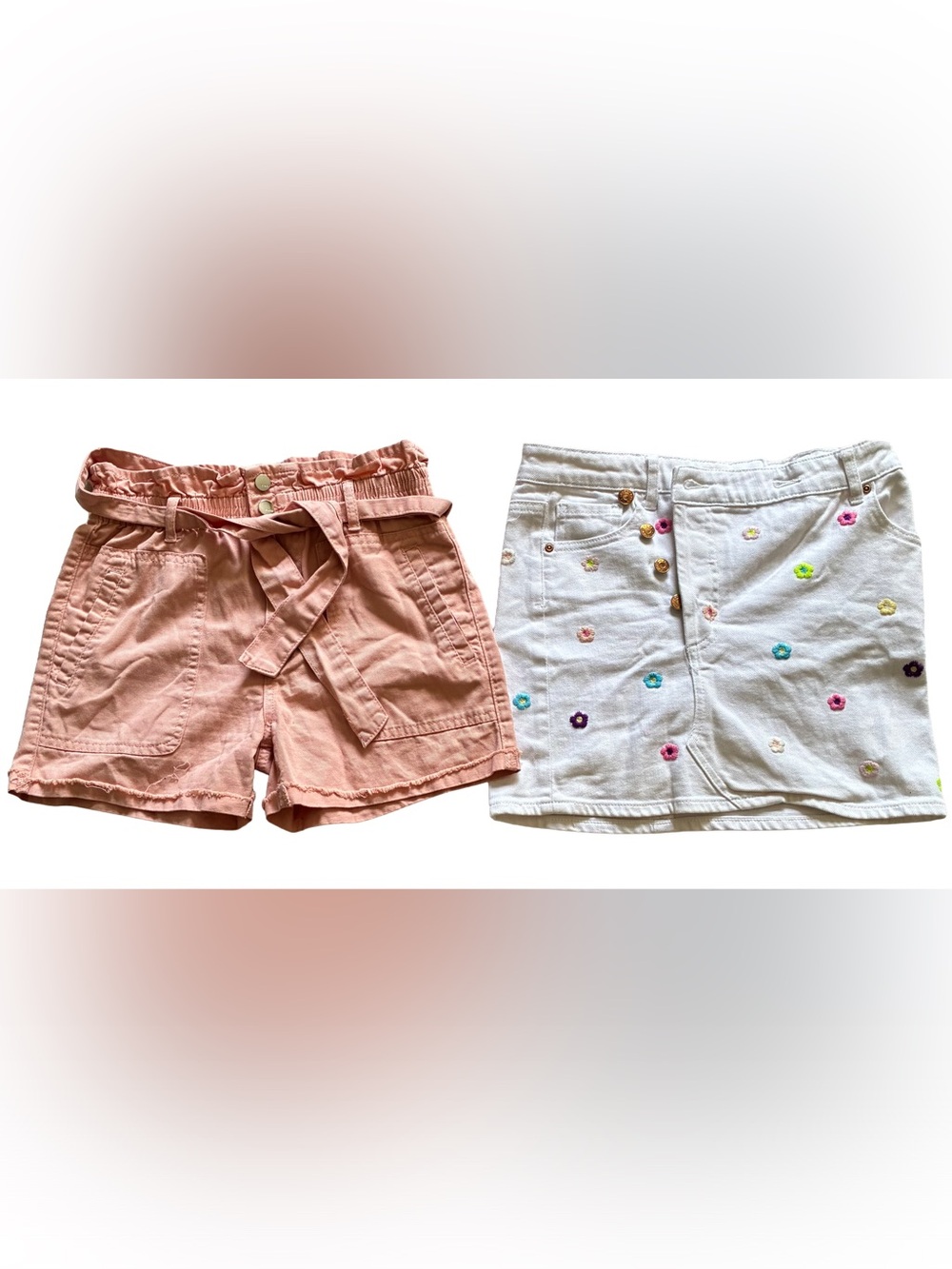 Tractr Girls Size 14 Orange Belted Paper bag Short and White‎ Skirt Lot Of 2
